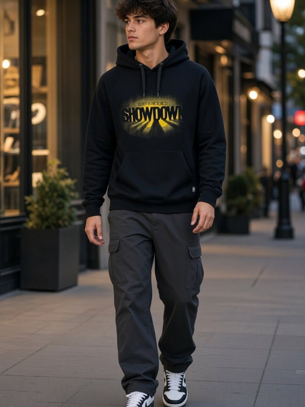 FiftyFiveDSL by Diesel Men Black Yellow Fowdown Print Hoodie Sweatshirt US L
